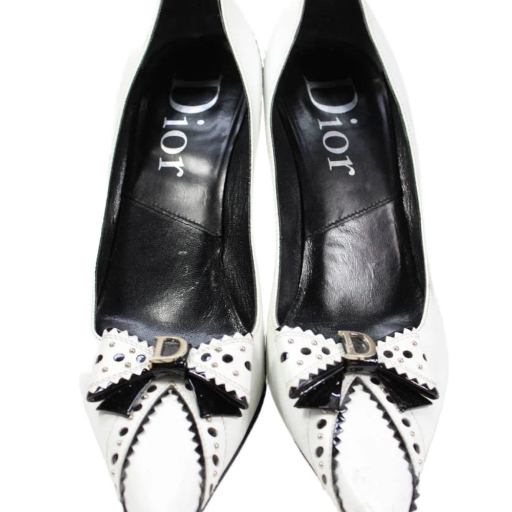 DIOR Womens Pointed Toe Bow Front Gold Tone High Heels White Size EUR 37.5 - Picture 2 of 12